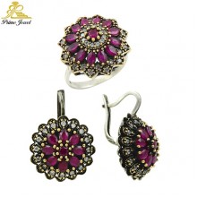 Gümüş Otantik Taşlı Set